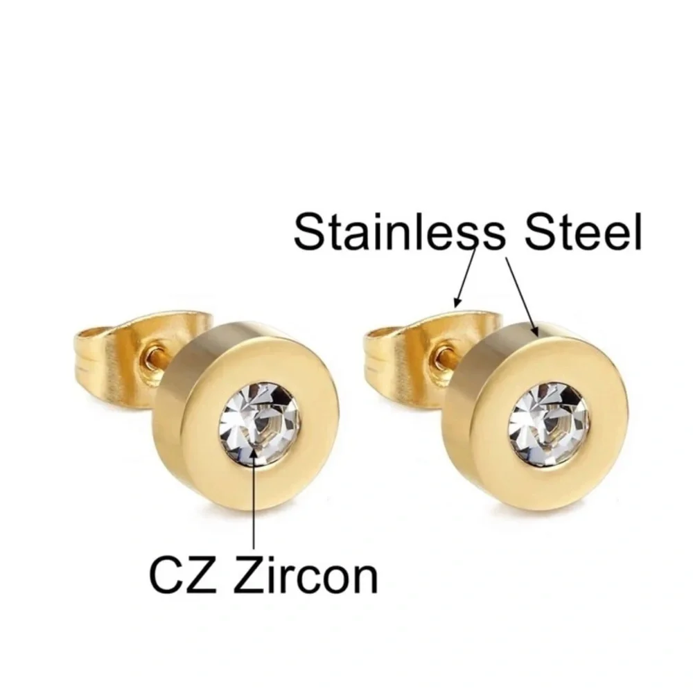Gold Tone PVD Cubic Zirconia Stud Earrings